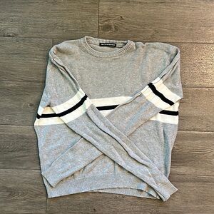 Brandy Melville Gray Crewneck Sweater with Stripes